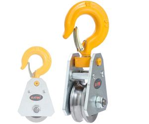 KATSU Tools 1 Ton Wire Rope Bearing Pulley Wheel Hoist Winch Block Snatch Block with Swivel Hook and Latch, 10mm Max Rope Diameter, for Construction Workshop Pulling Lifting