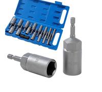 KATSU Tools 16 PCs Nut Driver Deep Socket Set Metric 5.5-19mm 1/4-Inch Hex Shank Magnetic Bolt Remover Nut Extractor Socket for Power Drill Electric Screwdriver, 80mm Length