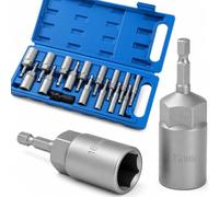 KATSU Tools 16 PCs Nut Driver Deep Socket Set Metric 5.5-19mm 1/4-Inch Hex Shank Magnetic Bolt Remover Nut Extractor Socket for Power Drill Electric Screwdriver, 80mm Length