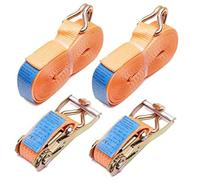 KATSU Tools 2 x 5000kg (5 Tonne) 10m Ratchet Tie Down Lashing Strap 2pcs Set Heavy Duty Tensioning Belt Material Handling EN 12195-2 with Belt Width of 5cm + Claw Hook