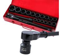 KATSU Tools 21-Piece Heavy Duty Impact Socket Set Tool Mechanic 3/4" Drive 6-Point 19-50mm Metric Deep Impact Sockets with 24-Teeth Quick Release Ratchet Wrench, in Steel Case 420463