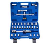 KATSU Tools 32-Piece 1/2" Drive Socket Set - CR-V, 6 & 12 Points 8-32mm Metric Sockets, 72 Teeth Quick Release Ratchet Wrench, Spark Plug Inserts, Mechanic Tool for DIY, Car Repair