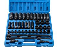 KATSU Tools 43 PCs Heavy Duty Impact Socket Set 1/2" Drive 6 Point 9-30mm Metric Standard + Deep Impact Sockets Assortment, Chrome Vanadium Alloy Steel, Car Garage Mechanic Tool