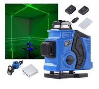 KATSU Tools 4D Laser Level 16 Lines, 4 x 360° Green Cross Line Self-Levelling Laser, Horizontal Vertical Floor Tiling Layout Tool, Pulse Mode, Remote Control, 2 Rechargeable Batteries, 311585