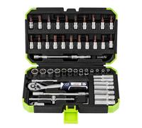 KATSU Tools 53-Piece 1/4" Drive Socket Set, 4-14mm Metric and Deep Sockets, 72 Teeth Quick Release Ratchet Wrench, Screwdriver Bits, Plastic Case, for Auto Bicycle Repair DIY
