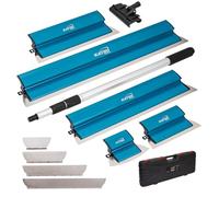 KATSU Tools Drywall Skimming Blade Set, 25+40+60+80cm Stainless Steel Blades + Arc Scraper + 0.5mm Replaceable Blades + Aluminum Extension Pole + Adjustable Angle Holder + Plastic Case