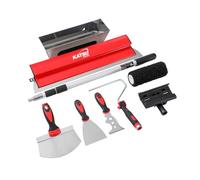 KATSU Tools Drywall Skimming Blade Set 8PCs, 60cm Skimming Blade + Aluminum Extension Pole + Paint Roller + Putty Knife + Wallpaper Scrapers + Mud Pan, for Wall Board Ceiling Plastering