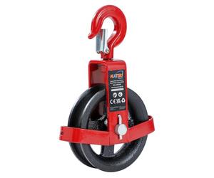 KATSU Tools Gin Wheel 125mm with Swivel Hook Scaffolding Pulley Block Lifting Crane, Heavy Duty Hand Wheel Rope Pulley 182140