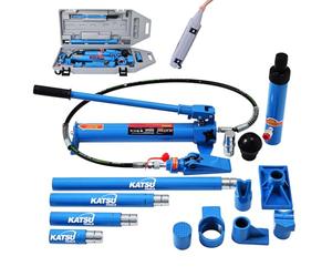 KATSU Tools Hydraulic Porta Power Jack 10 Ton Auto Car Van Body Dent Frame Repair Toolkit Oil Hose Hydraulic Car Jack in Wheeled Plastic Box, for Automotive Repairing, Garage