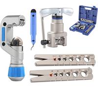 KATSU Tools Metric & Imperial Flaring Tool Kit 45° Eccentric Cone - Tube Cutter & Deburring Tool Set 6-19mm / 1/4"-3/4" - Brake Pipe & Copper Tube Flaring Kit, Model 371217