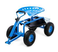 KATSU Tools Rolling Garden Cart with Extendable Steering Handle, Utility Tool Tray, 360° Swivel and Height Adjustable Work Seat, Workshop Stool Trolley, for Outdoor Tasks, Car Detailing
