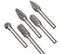 KATSU Tungsten Carbide Double Cut Rotary Burrs Set for Rotary Tool 6mm Shank, 5PCs Rotary Tool Die Grinder Drill Bits for Woodworking Carving, Metal Polishing, Engraving, Drilling 14180611