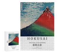 Katsushika Hokusai Fine Wind, Clear Morning - Decorative Wooden Puzzle, 300 PCS, Gift for Winter Evenings, for Relaxing Solo Or Group Play