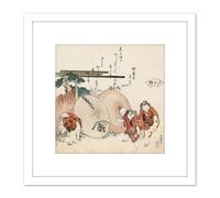 Katsushika Hokusai Lost Love Shell 8X8 Inch Square Wooden Framed Wall Art Print Picture with Mount Artery8 White One Size