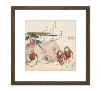 Katsushika Hokusai Lost Love Shell 8X8 Inch Square Wooden Framed Wall Art Print Picture with Mount Artery8 Brown One Size