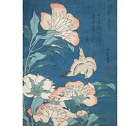 Katsushika Hokusai Peonies And Canary Art Print Canvas Premium Wall Decor Poster Mural