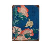 Katsushika Hokusai Peonies And Canary Retro Poster Metal Tin Sign Chic Art Retro Iron Painting Bar People Cave Cafe Family Garage Poster Wall Decoration 12x16inch(30x40cm)