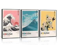 Katsushika Hokusai Set of 3 Japanese Poster Canvas Wall Art Prints Apanese Decor Colorful paintings Kanagawa the Great Wave Pictures Wabi Sabi Vintage Minimalist Decor Artwork for Living Room Bedroom