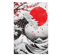 Katsushika Hokusai Wave Red Moon Vivid Wooden Jigsaw Puzzle for Adults, 1000 PCS