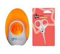 Katsy Style Baby Care Essentials Combo - Safety Baby Scissors with Rounded Tips + Groegg Digital Nursery Thermometer with Nightlight - USB Powered, Color Changing Glow, LED Display