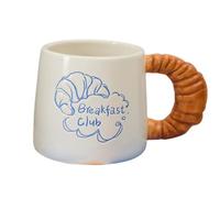 Katsy Style Breakfast Club Ceramic Coffee Mug with Croissant Shaped Handle |Cute Light Blue Breakfast Design Tea Cup |Novelty Morning Coffee Mug for Home & Office