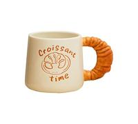 Katsy Style Croissant Time Ceramic Mug- Croissant Handle for Coffee Tea and Hot Drinks Breakfast Moments