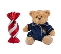 Katsy Style Polar Express Plush Bear in Blue PJs + Christmas Sleigh Bells Sweet Decoration 30 cm, Soft Stuffed Toy for Holiday Decor, Festive Combo Gift Pack of 2