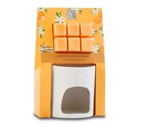 Katsy Style Wax Melts and Burner Set - Neroli and Italian Cypress Scent, 6 Wax Cubes Included, White Burner with Orange Melts, Home Fragrance Set