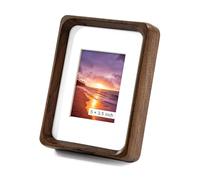 Kattepote Small Picture Frame 5x3.5 inch, Wooden Photo Frame 127 x 90mm, with Mat to fit 5x7cm Pictures, Handcrafted Natural Walnut Wood, Home Decor Tabletop Wood Photo Frame