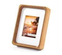 Kattepote Small Picture Frame 5x3.5 inch, Wooden Photo Frame for 127 x 90mm, with Mat to fit 5x7cm Pictures, Handcrafted Natural Beech Wood, Home Decor Tabletop Wood Photo Frame