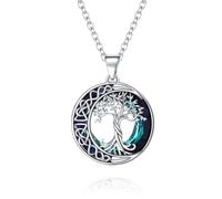 Kattepote Tree of Life Necklace S925 Sterling Silver Crystal Tree of Life Pendant Necklace Celtic Knot Full Moon Tree of Life Women's Jewellery Gift, Sterling Silver, Cubic Zirconia