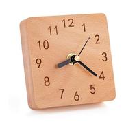 Kattepote Wood Desk Clock, Non Ticking Silent Clock for Shelf, Table, Mantel or Bedside, Home Decorative Small Table Clock for Living Room Bedroom Office, Square Shape, Made of Beech Wood
