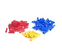 KATUR 100Pcs Butt Splice Crimp Connectors, Fully Insulated PVC Wire Cable Straight Butt Splice Connectors Red 22-16awg / Blue 16-14awg / Yellow12-10awg