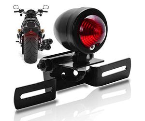 KATUR 1Pcs Red 12V Motorcycle Tail Light Brake Stop Running Light With License Plate Holder Black For Harley Bobber Chopper Cruiser Dyna Glide Sportster