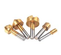 KATUR 5Pcs 90 Degree Single Flute HSS Chamfering End Mill Cutter Bit, Countersink Drill Bit Set for Woodworking, Titanium Plating, 6mm Round Shank, 1-4, 2-5, 5-9, 7-12, 8-13mm Aperture (Gold)