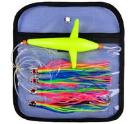 KATUYSHA Bird Teaser Chain Lures - Trolling Lure Big Game Saltwater Offshore Tuna Mahi Wahoo Fully Rigged Bulb Squid Teasers Trolling Fishing Lures with Mesh Bag (D-18 inch)