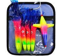 KATUYSHA Trolling Lures Daisy Chain Teaser - Fly Fish Bird Head Teaser Big Game Saltwater Offshore Tuna Mahi Wahoo Fully Rigged Squid Teasers Trolling Fishing Lure with Mesh Bag（C-7inch