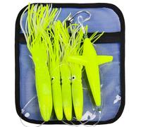 KATUYSHA Trolling Lures Daisy Chain Teaser - Fly Fish Bird Head Teaser Big Game Saltwater Offshore Tuna Mahi Wahoo Fully Rigged Squid Teasers Trolling Fishing Lure with Mesh Bag（A-5inch