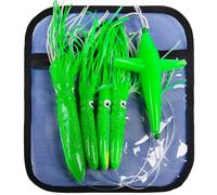 KATUYSHA Trolling Lures Daisy Chain Teaser - Fly Fish Bird Head Teaser Big Game Saltwater Offshore Tuna Mahi Wahoo Fully Rigged Squid Teasers Trolling Fishing Lure with Mesh Bag（F-5inch