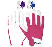 Katx Leather Gardening Gloves, Heavy Duty Thorn Proof garden gloves Gloves for Men & Women with Strong Grip & Breathable Fit, Ideal for Rose Pruning, Weeding, Yard Work & Garden Gifts (Large, Pink)