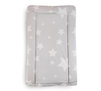 KATY Deluxe Baby Unisex Waterproof Wipeable Changing Mat with Raised Edges - Light Grey with White Stars Design