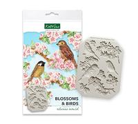 Katy Sue Blossoms & Birds Silicone Mould for Cake Decorating & Craft. Makes Bas Relief Birds (25 Millimetres in Height), Blossom & Branches. Use with Fondant, Sugar Paste & Air Dry Clay - UK Made