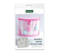 Katy Sue Christmas Bauble Swirl Selection Silicone Mould for Cake Decorating & Crafting. Makes 6 Shapes. Use with Fondant, Air Dry Clay, Polymer Clay. Largest 41 x 31, Smallest 19 x 17 Millimetres