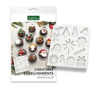 Christmas Embellishments Silicone Mould for Cake Decorating, Crafts, Cupcakes, Sugarcraft, Candies, Chocolate, Card Making and Clay, Food Safe Approved, Made in The UK