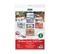 Katy Sue Christmas Garden Picket Fence Card Making Kit - 8 Shaped Cards, Die-Cut Embellishments, Background Scenes, Sticky Foam Pads, Instructions & 8 Envelopes for Christmas Card Making Supplies