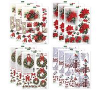 Katy Sue Christmas is Coming - Poinsettias, Wreaths & Robins Die Cut Decoupage Collection. 12 Sheets of Festive & Holiday Die-Cut Decoupage for Christmas Card Making Supplies