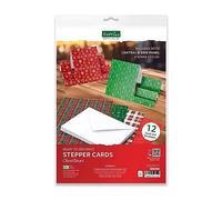 Katy Sue Christmas Stepper Cards & Envelopes - Contains 12 Ready to Decorate Stepper Cards in 6 Festive Designs & Colours Plus 12 White Envelopes (162 x 229mm)