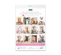 Katy Sue Crafty Kittens Die-Cut Card Topper & Decoupage Collection. 4 Sheets of Kitten & Cat-Themed Card Toppers & 4 Sheets of Matching Die-Cut Decoupage for Card Making Supplies & Craft Supplies