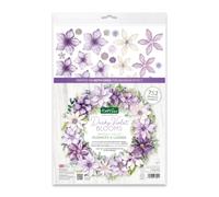 Katy Sue Dusky Violet Blooms, Die Cut Flowers & Leaves Pack. 12 Sheets of Pre-Cut Double-Sided Paper Flowers & Leaves in Purple from Card Making Supplies