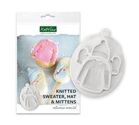 Katy Sue Knitted Sweater, Hat & Mittens Silicone Mould for Christmas Cake Decorating & Craft. Christmas Jumper 65 x 65, Hat 30 x 30, Mittens/Gloves 30 x 20 Millimetres for Fondant & Clay, UK-Made.